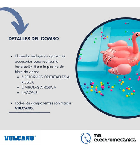 Vulcano Kit for Fiberglass Pool: Returns + Cuffs + Connector 1