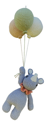 Handmade Amigurumi Rhinoceros Pendant with Balloons 0