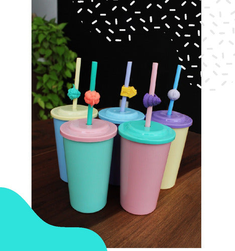 Reusable Plastic Cup 300cc X20u with Straw and Identifiable Cup Holder 6