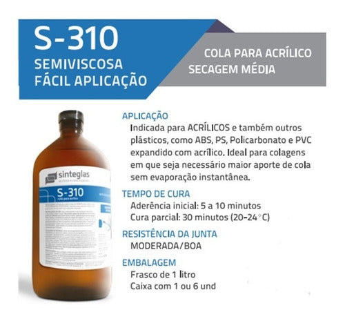 Cola Para Acrílico Semiviscosa - S-310 (01 Lit) Me 2