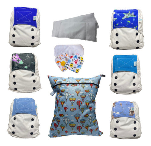 Six Pack Eco-Friendly Cloth Diapers + Wetbag + Accessories Bundle 0