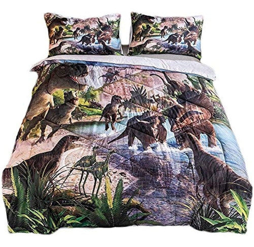 Adasmile A & S Dinosaur Comforter Set Twin Size Kids Dinosau 0