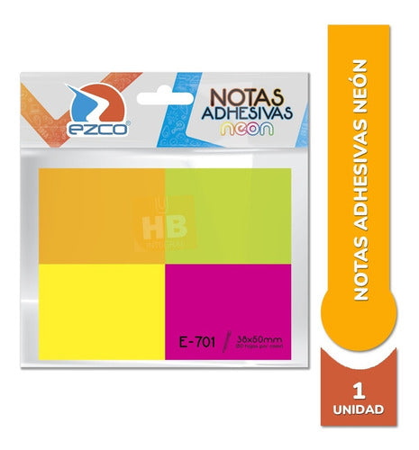 Stendy Neon Self-Adhesive Notes 38x50 Mm - 4 Fluorescent Colors, 200 Sheets 1