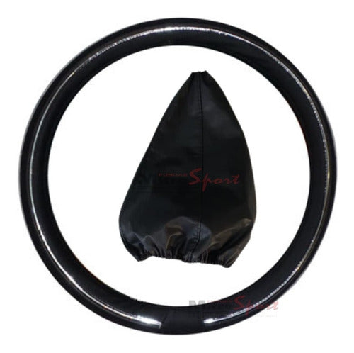 Fundas Mitre Sport Black Cuerina Steering Wheel Cover with Silver Trim + Gear Shift Cover 0