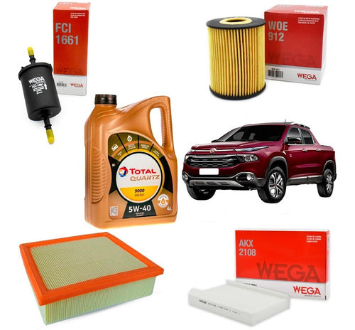 Wega Total Kit of 4 Filters and Oil 5W40 Fiat Toro Gasoline 0