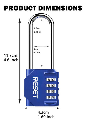 Reset-060 Candado De Combinación De 4 Dígitos Con Cerradura 2