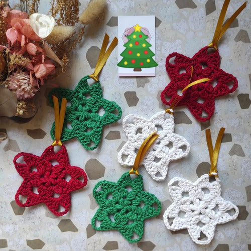 Set of 6 Hanging Crochet Christmas Star Ornaments 1