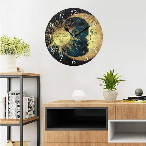 Ahomy Round Wall Clock Boho Sun And Moon Stars Home Art Deco 2