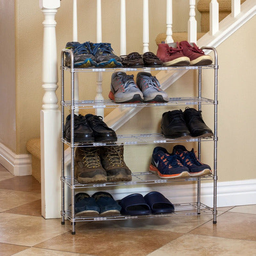 4 Tier Carbon Steel Silver Shoe Rack Organizer 0