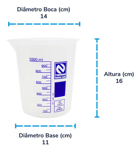 Béquer Becker De Plástico Polipropileno Forma Baixa 1000ml 3