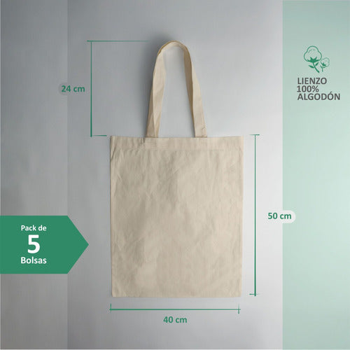 Canvas Bag 100% Cotton 40x50 Plain Handles x 5 Pack 1