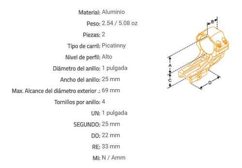 Montaje Anillas Utg 1' Alto Picatinny Weaver Air122s 37mm 1