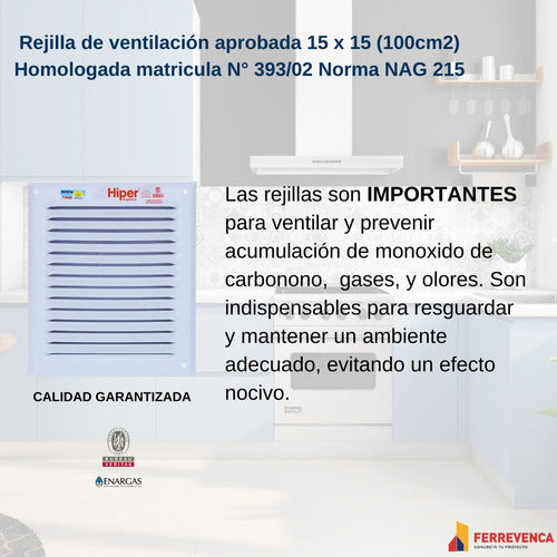 Rejilla Ventilación Aprobada Enargas 15x15 12 Unidades 3