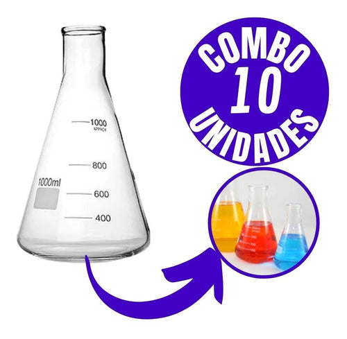 Mega Combo Erlenmeyer 1.000ml Vidro Boro 3.3 - 10 Peças 1