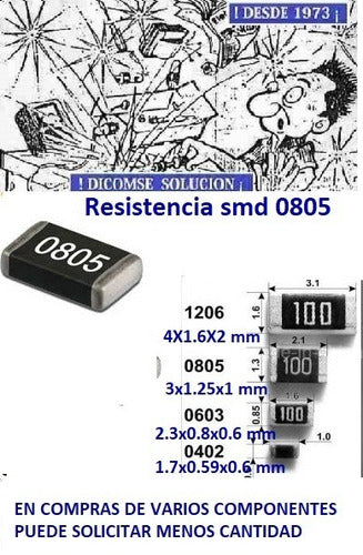 Chip Resistor Smd (0805) 1/8w 5% X 10 Valores = 100 Unid 0