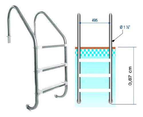 Escada De Piscina De Aço Inox Com 3 Degraus Inox Removível 1