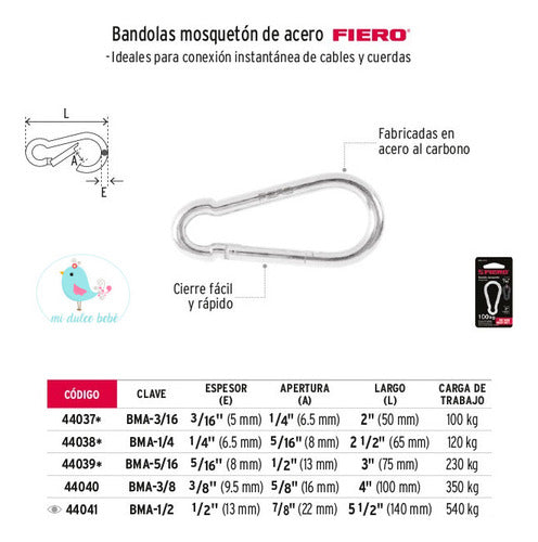 Bandola Mosqueton Acero 350 Kg Carga Fiero Bma-3/8 5