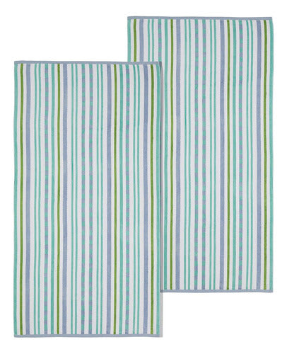 Superior Cotton Stripe Texture Beach Towel Set (2) - Blue Violet 1