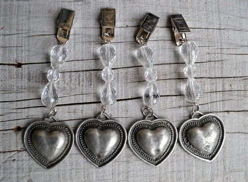 Set 4 Pesas Para Mantel Corazón Metal Liso Plata Envejecido 3