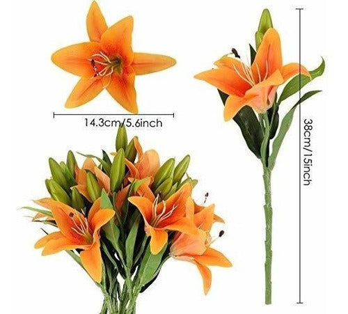 RERXN Realistic Orange Latex Artificial Lilium Flowers X5 1