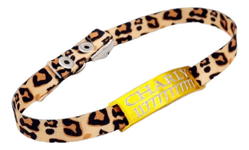 Golden Cat Tag + 1cm Animal Print Collar Set 2