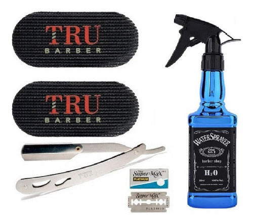 LucyDan Rociador Whisky + Gripper Tru Barber Negro + Navaja De Corte 0