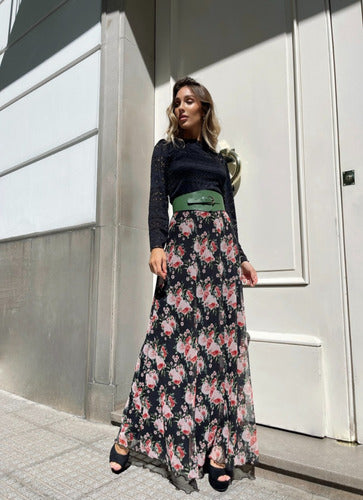 High Waist Skirt for Parties with Flowy Long Floral Print 1