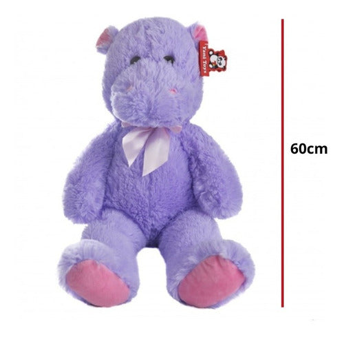 Yani Toys Violet Plush Hippopotamus 60cm with Bow 1601 D 1