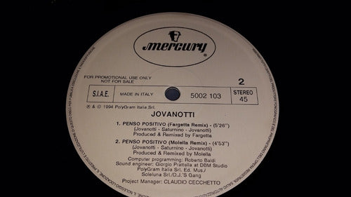 Jovanotti Penso Positivo Vinilo Promo Remix Italy 1994 0