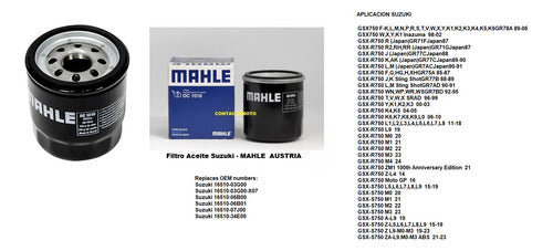 Filtro De Aceite Gsxr 750 Suzuki - 89/23 Mahle Oem 1