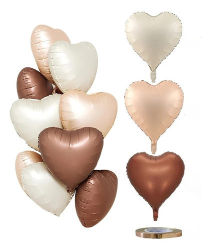 10 Globos Corazones Mate Color Retro Nude Crema Marron 0