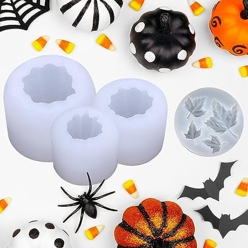 Zqysing 4 Pack Pumpkin Candle Molds, 3D Pumpkin Silicone Molds for Epoxy Resin Casting 5