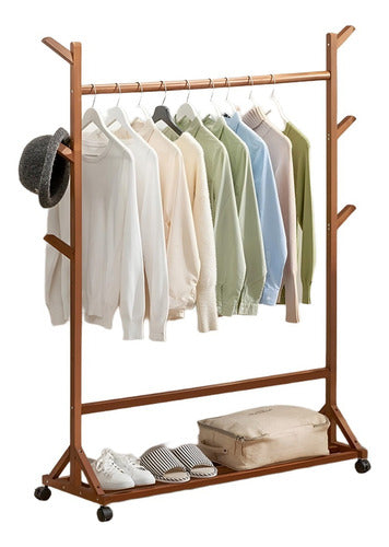 Generic Standing Clothes Rack Bamboo Wood 100x155cm Mahogany Color 0