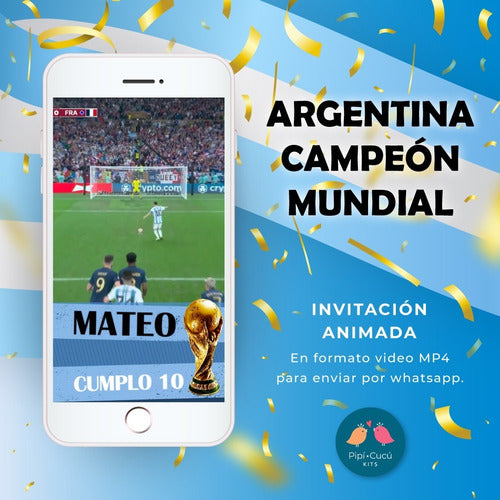 Pipí Cucú Kits: Video Invitación Animada - Argentina Campeón Mundial - Messi 0