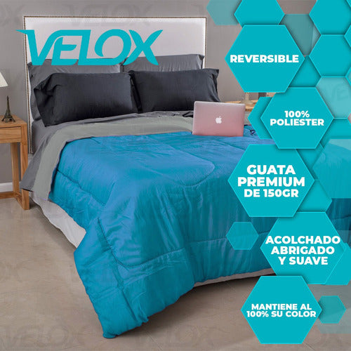 Tienda Velox Acolchado Diseño Liso Reversible 2 Plazas Y 1/2 Dos Colores 1