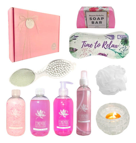 Spa Gift Box Set with Rose Aroma - Relaxation Kit for Women - Set Caja Regalo Mujer Box Spa Rosas Kit Zen N03 Relax