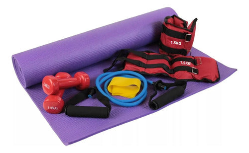 Fit Kit Set Ejercicio Entrenamiento 5 Art. Pesa Banda Mancuerna 0