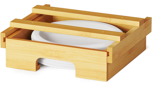 SpaceAid Bamboo Plate Dispenser for Cabinet, Holds 216 Paper Plates 0