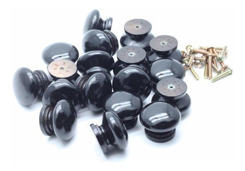 HENGTONG 18 Pcs Wood Knobs Black Mushroom Shape Pulls Handles for Cabinet Dresser Furniture 1