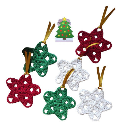Set of 6 Hanging Crochet Christmas Star Ornaments 0