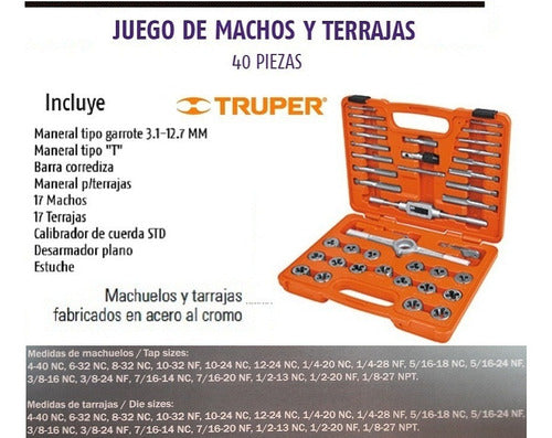 Truper Juego Machos Y Terrajas 40 Piezas Set 11442 2