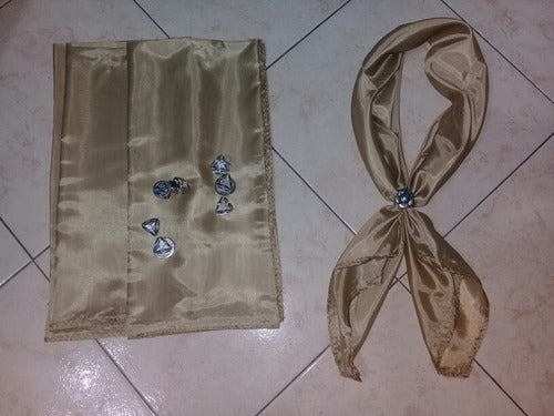 Beige Taffeta Scarf 75 cm with Scarf Ring 3