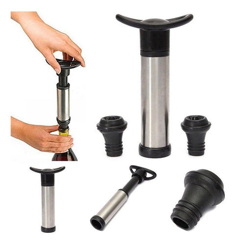 Home Love Wine Pump Stainless Steel Air Remover + 2 Bottle Stoppers 0