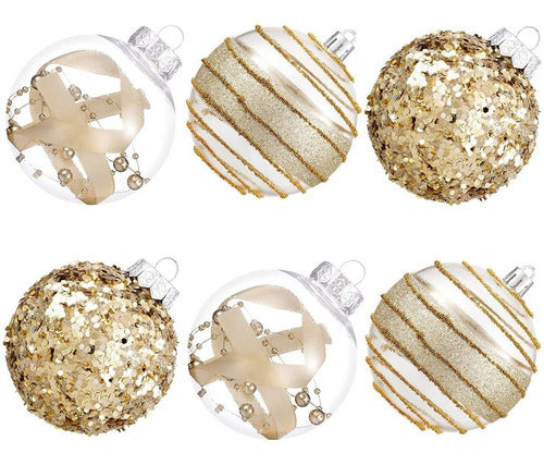 12 Bolas De Navidad Ps Xmasexp - 3 Diseños Champagne Oro 7cm 0