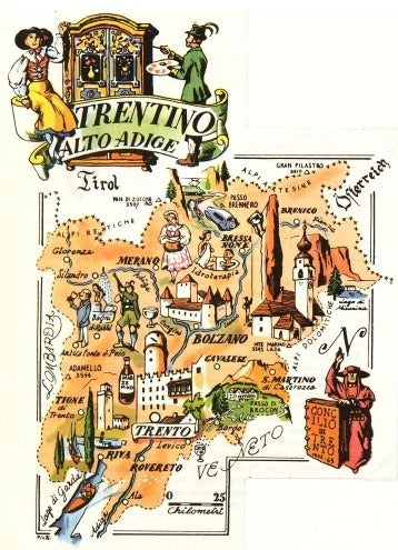 Mapa De Trentino - Región De Italia - Lámina 45x30 Cm. 1