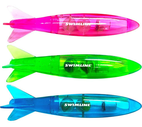 Swimline Original 3-Pack Diving Toys LED Light-Up Glowing Fun Torpedo Turbos 0