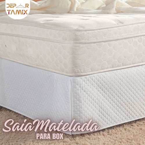 Saia Para Cama Box Matelada Solteiro Quadriculado Branco 3