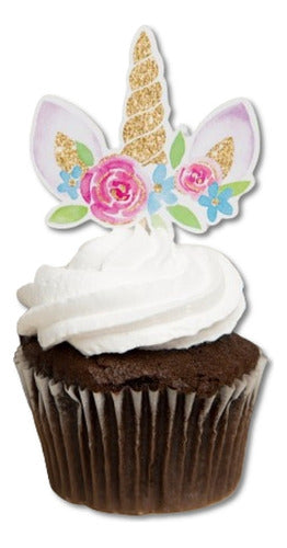 Pack X15 Toppers Para Cupcakes Muffins Unicornio 0