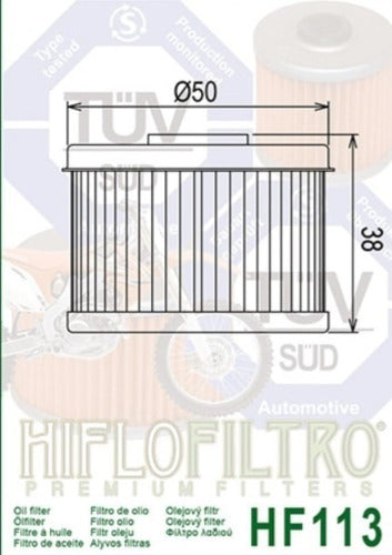 Filtro De Aceite Honda Trx 300 400  450 Hiflofiltro Hf 113 1