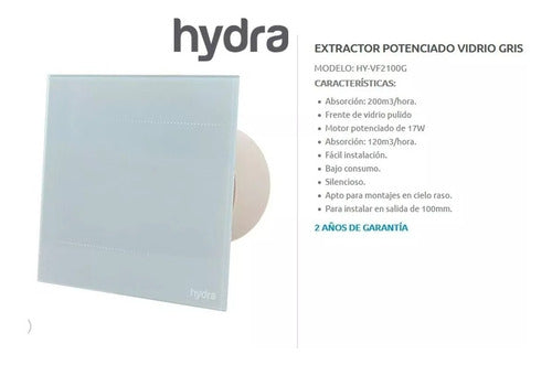 Extractor De Baño Hydra De Vidrio Gris Tiza 100mm Bajo Consu 1